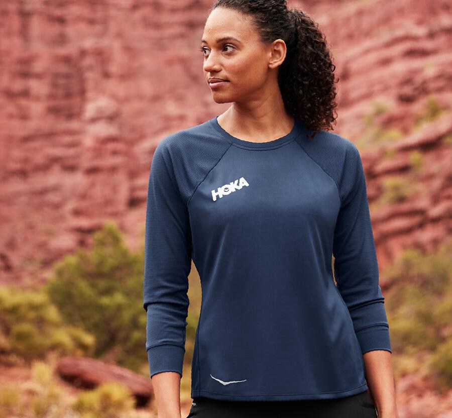 Tops Womens - Hoka One One Performance 3/4 Sleeve - Navy - FCGSROY-16